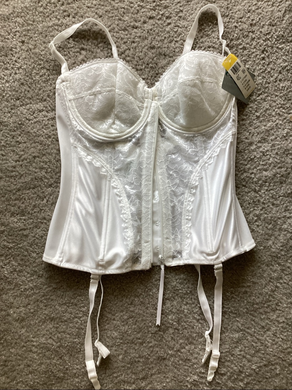 Longline Lace-Trim Bustier Corset Bra - White - 40C - NWT